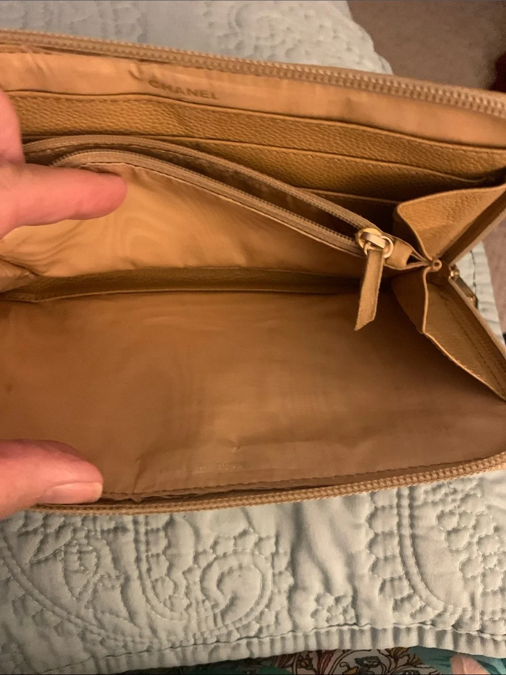 CHANEL Quilted CC Zip Wallet in Camel Tan
